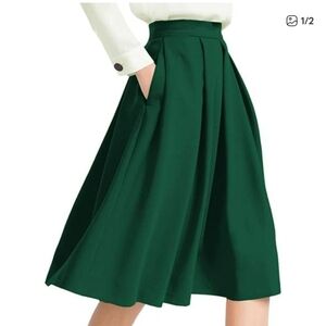High Waist Flared Skirt Pleated Midi Skirt with Pocket, SIZE 12, 5F-139B002